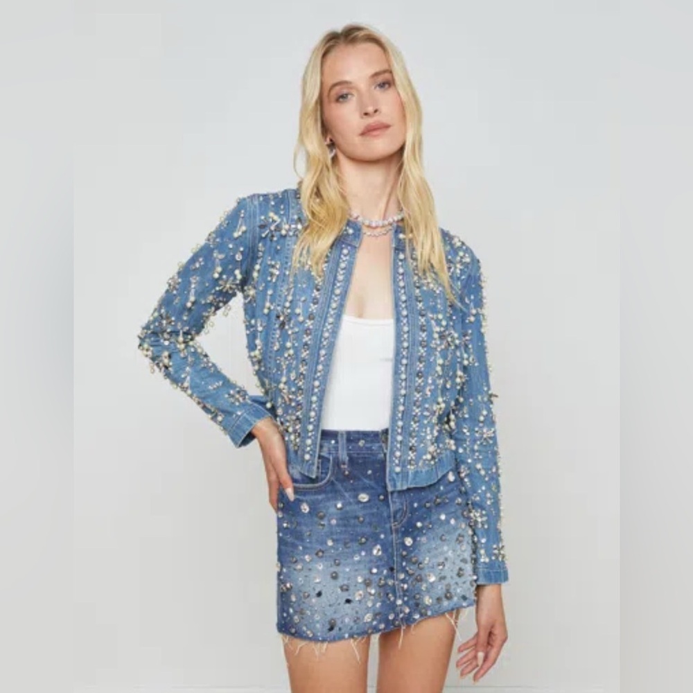 L'AGENCE
Belvie Embellished Collarless Denim Jacket